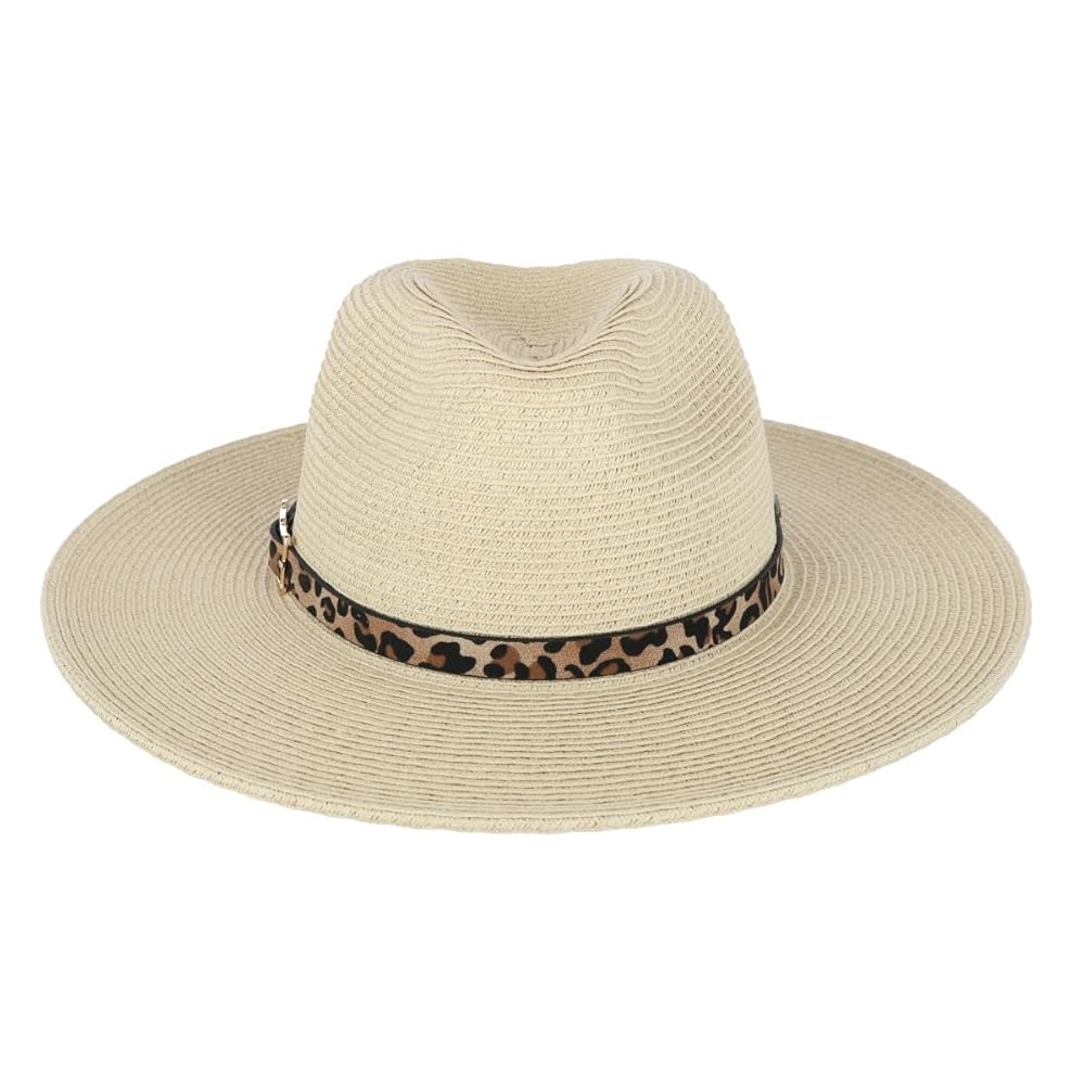 Karen Keith Women's Braided Toyo Fedora Sun Hat with Leopard